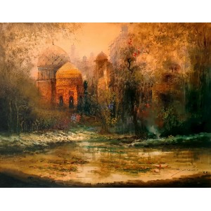 A. Q. Arif, 22 x 28 Inch, Oil on Canvas, Cityscape Painting, AC-AQ-491